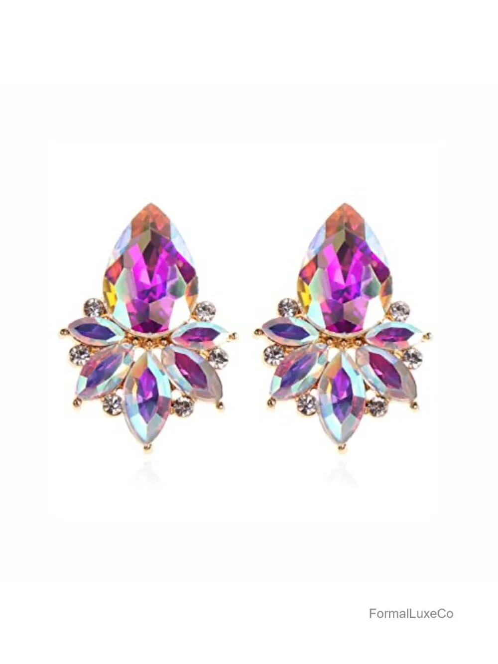 Vintage Rhinestone Cluster Drop Earrings Art Deco Crystal Dangle